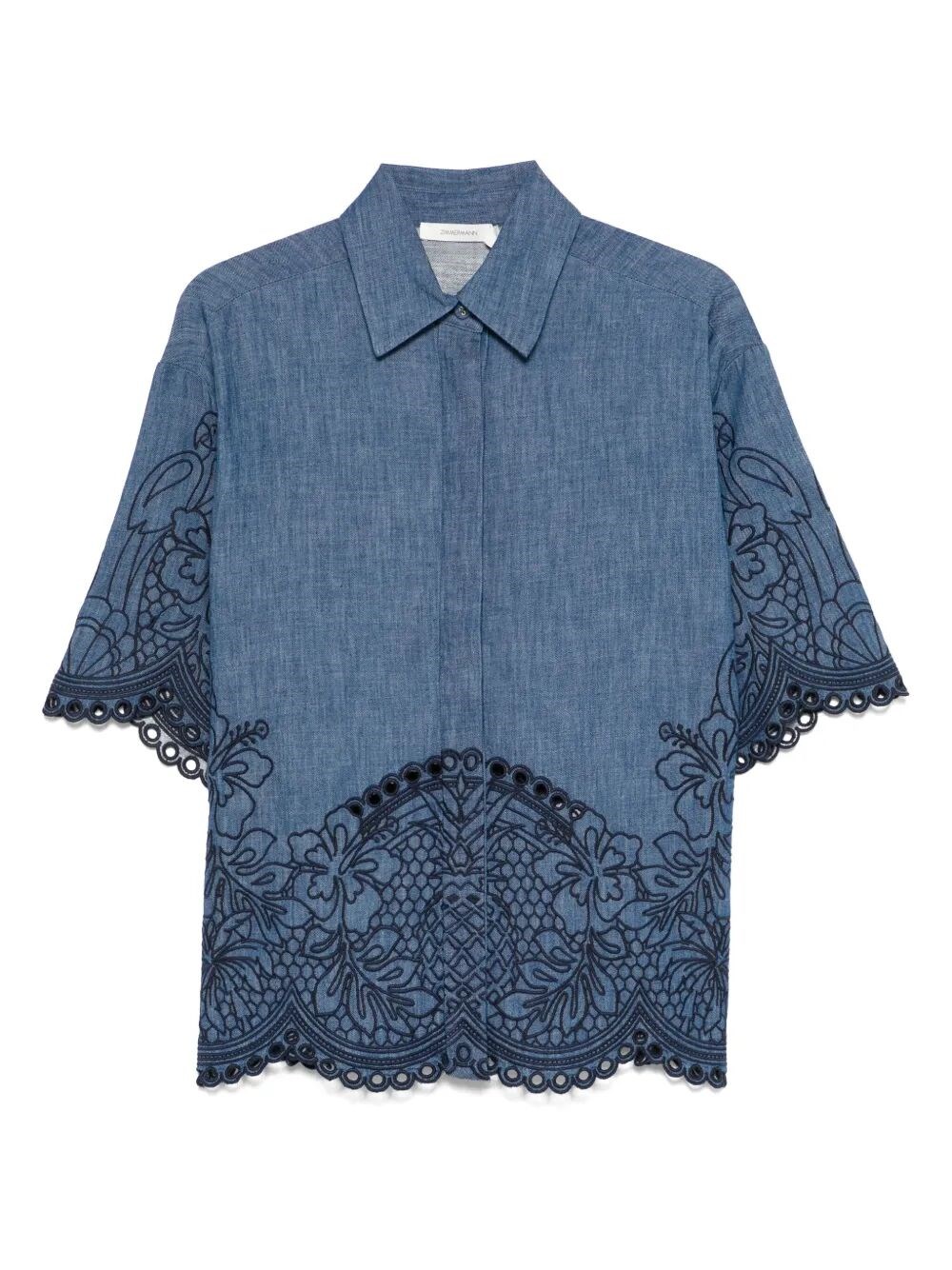Zimmermann `coco` Embroidered Denim Shirt