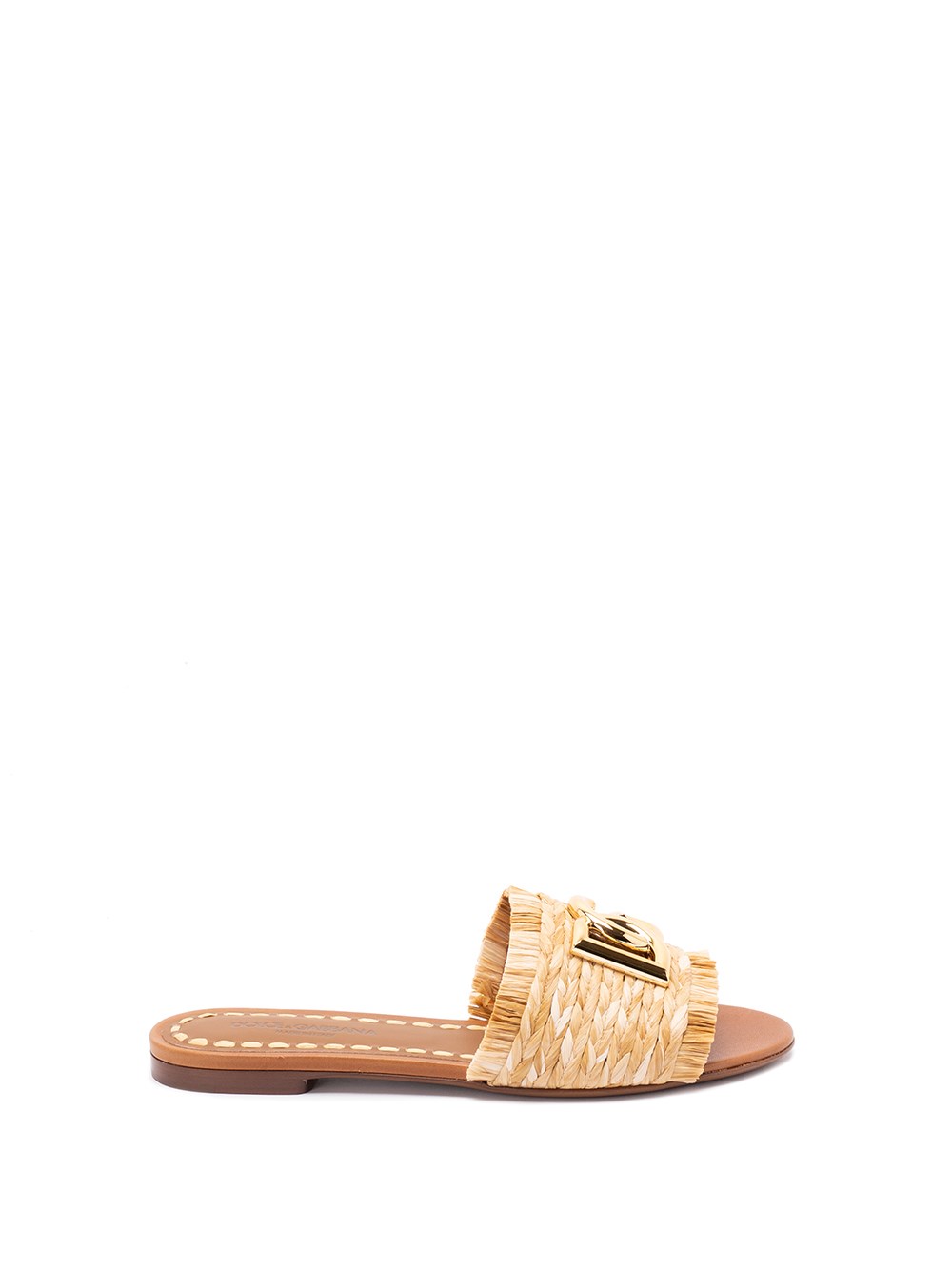 Dolce & Gabbana Raffia Braid Slipper With Fringes