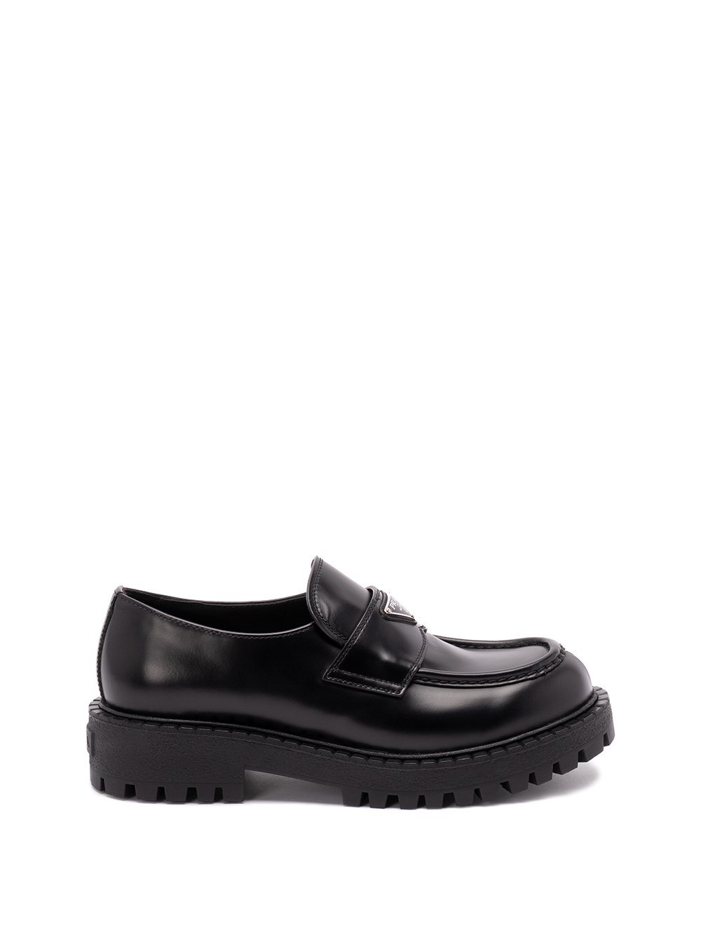 Prada Polished Black Leather Loafers With Chunky Rubber Sole In Black
