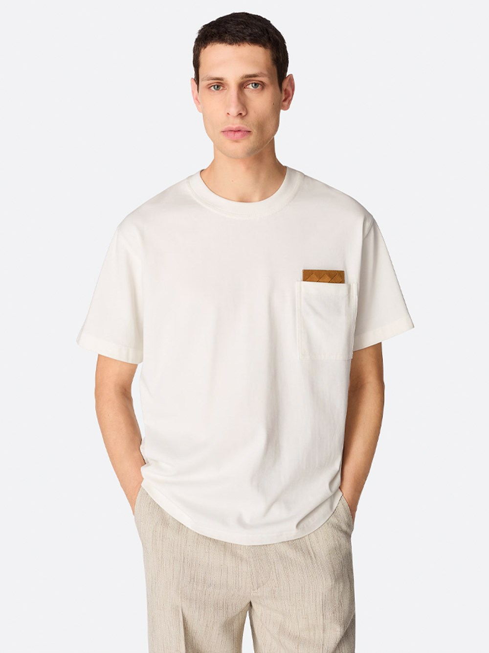 Bottega Veneta Pima Cotton T-shirt With Suede Patch In White
