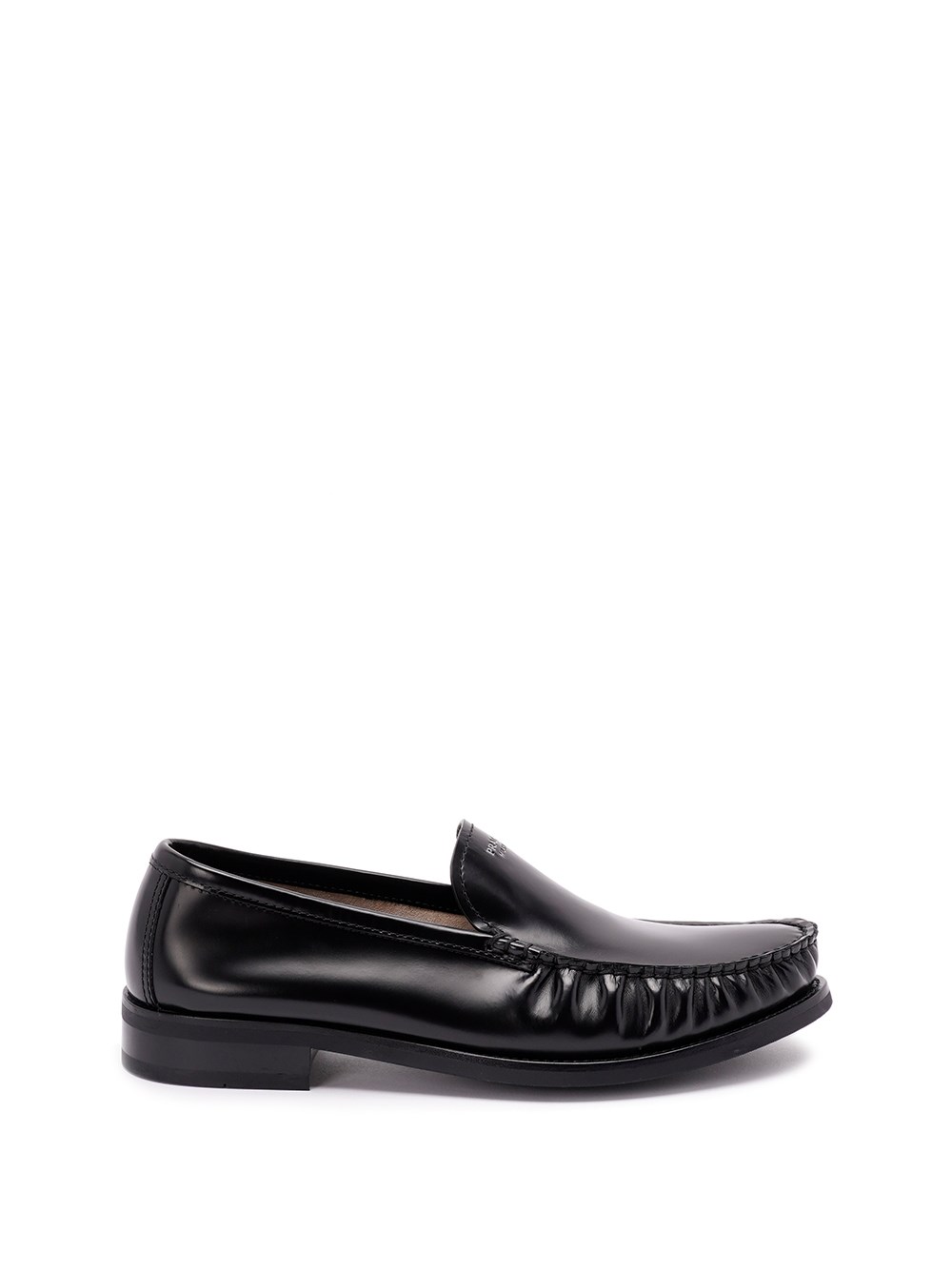 Prada Polished Leather Flat Shoes In Black