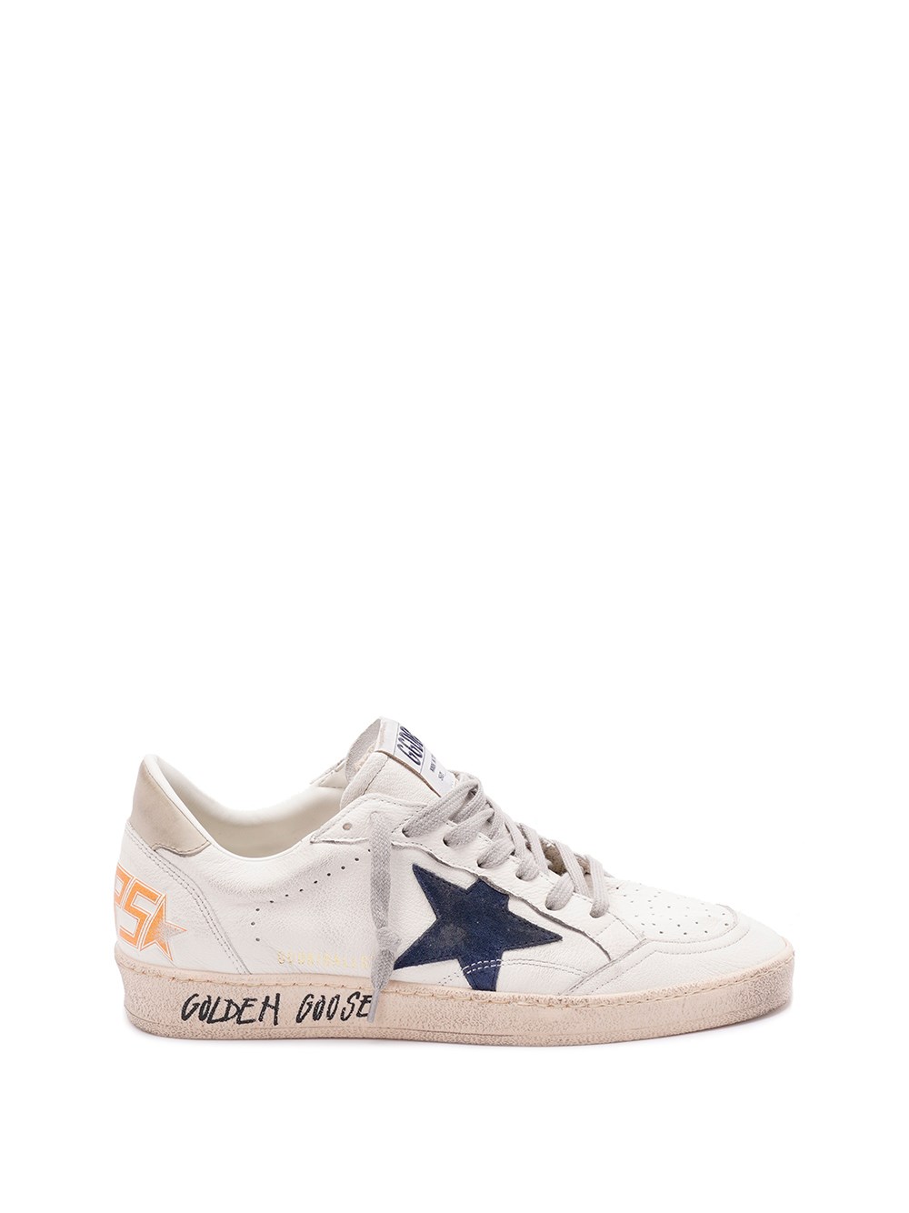 Golden Goose Ball Star Sneakers In Vintage Effect Leather With Blue Leather Star Shoes