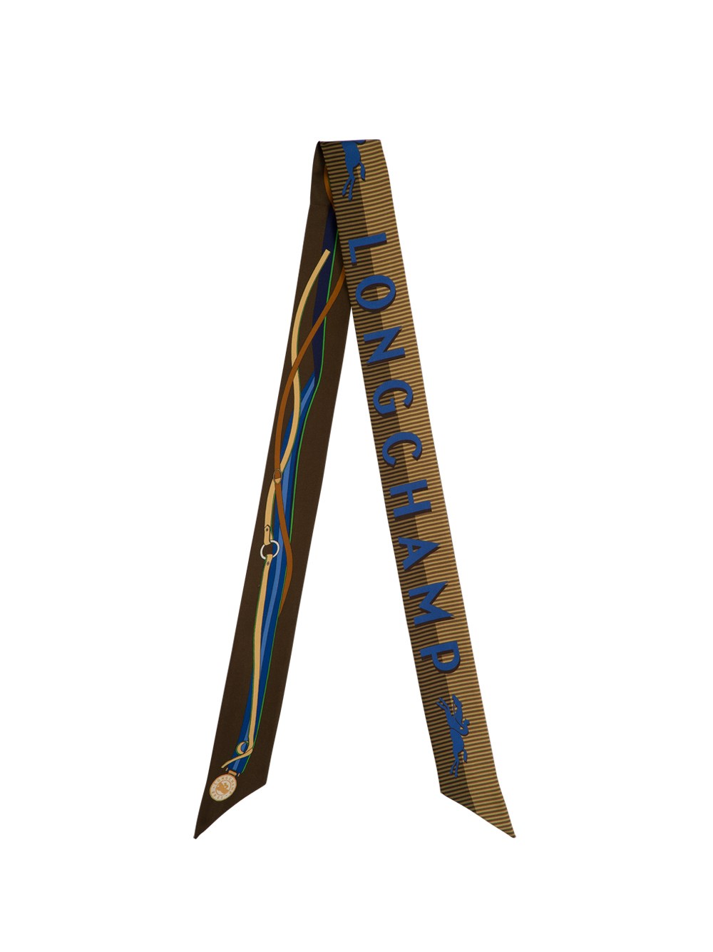 Longchamp Green Scarf With Logo Lettering Print In Silk Woman