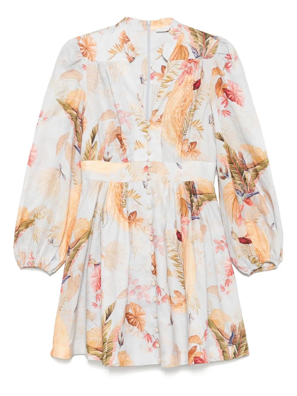 Zimmermann Ascension Light Blue Mini Dress With Flared Skirt And All-over Print In Linen Woman In Neutral