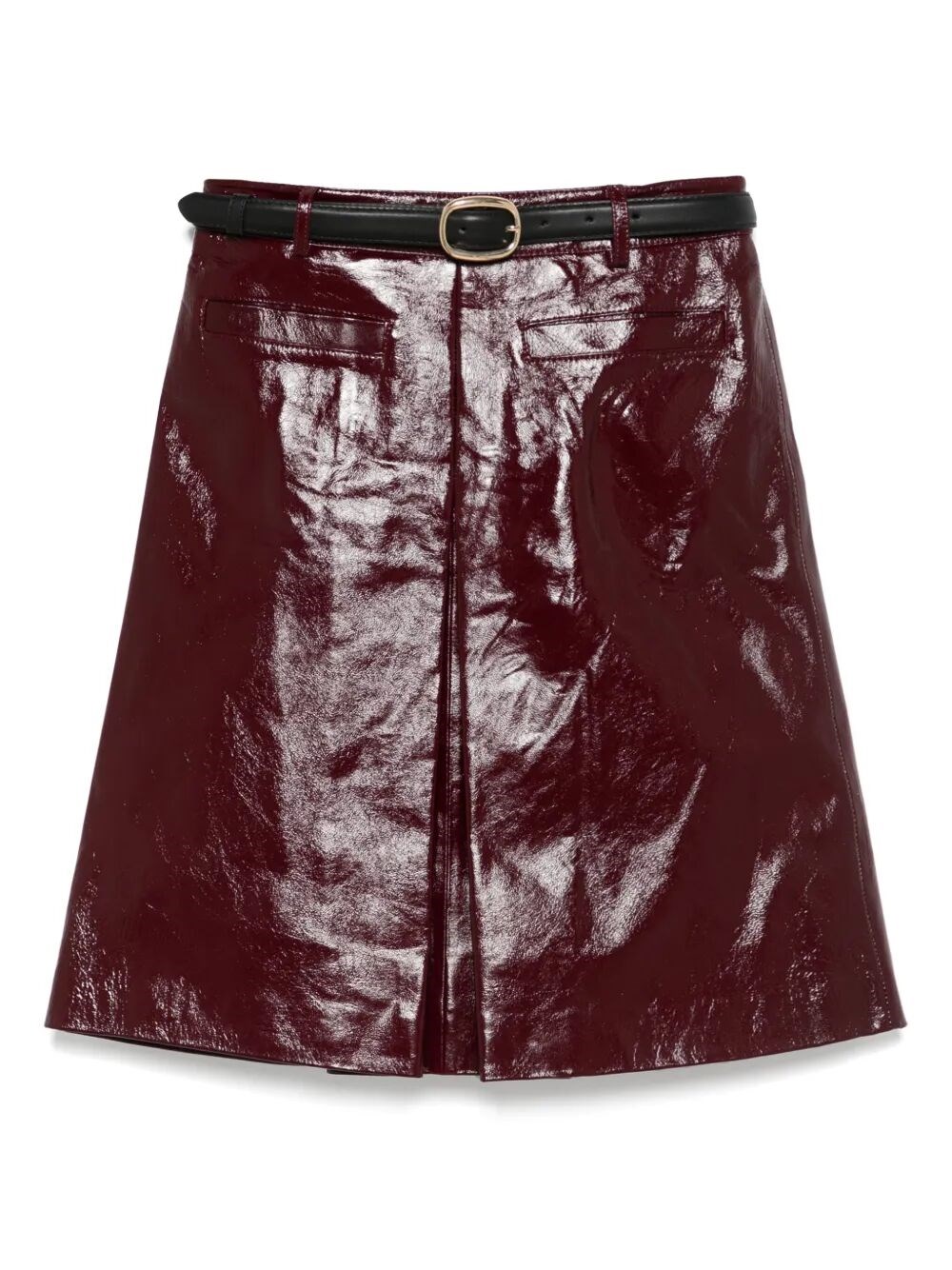 Self-portrait Belted Patent Leather Miniskirt In Red