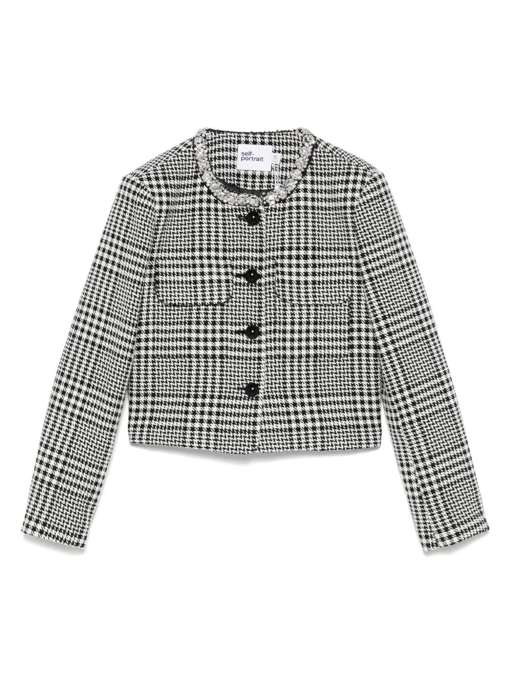 Shop Self-portrait Houndstooth Crystal Trim Jacket