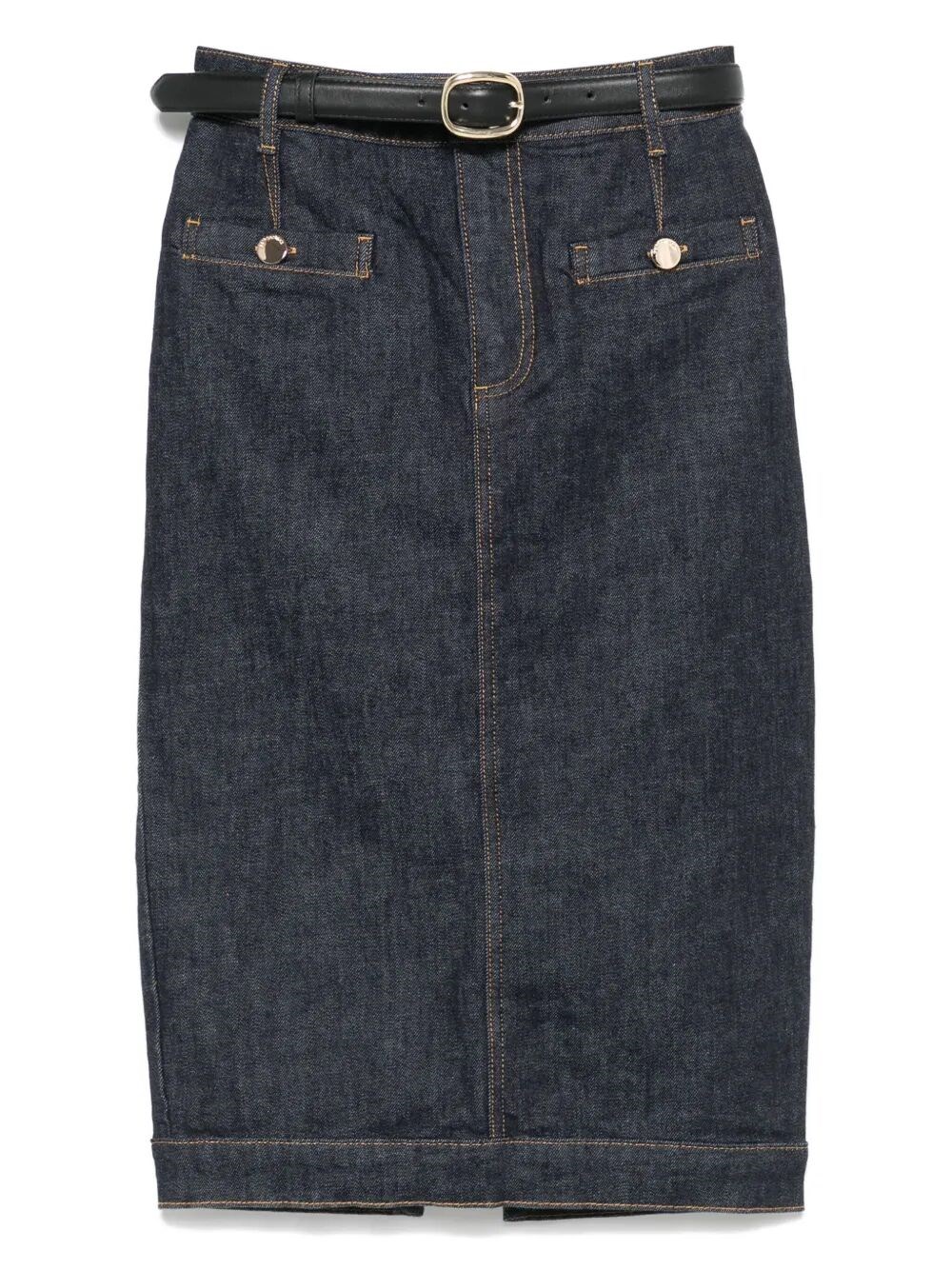Self-portrait Indigo Denim Midi Skirt In Animal Print
