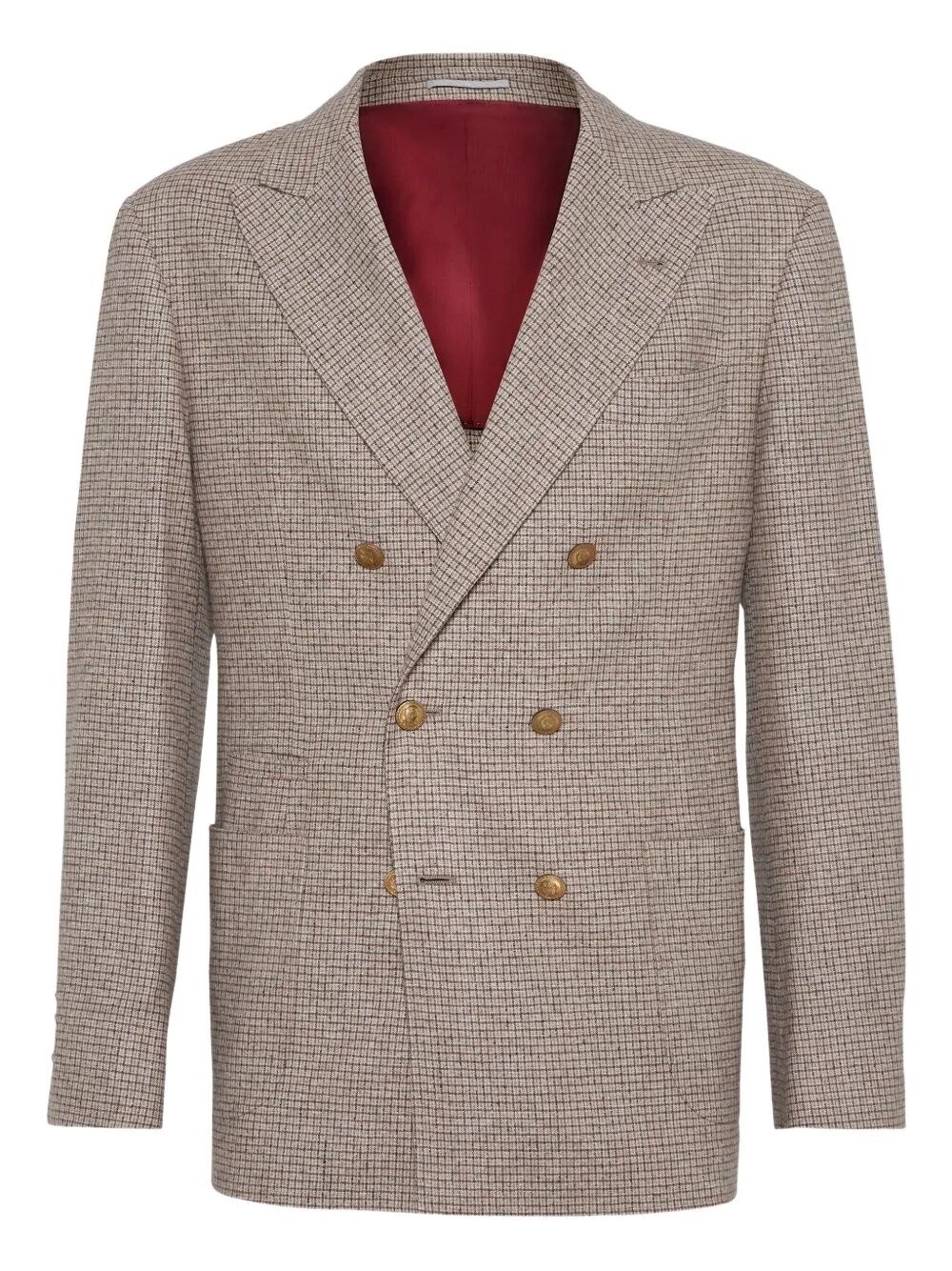 Brunello Cucinelli Beige Wool And Silk Double-breasted Blazer In Brown