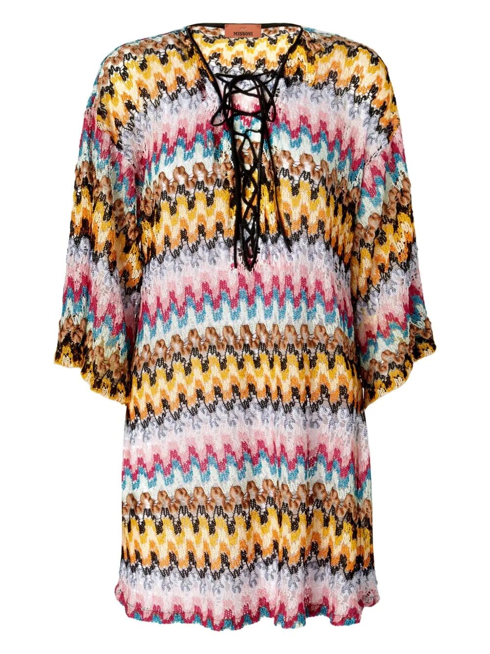 Missoni Multicolor Dress With Zig Zag Motif And Laces On The Front