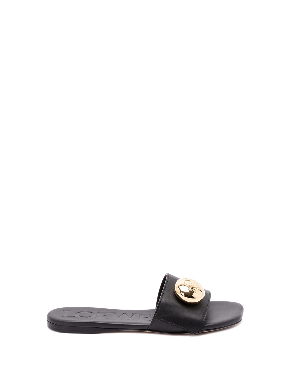 Loewe Elegant Black Calf Leather Sandals With Gold Embellishment In Black