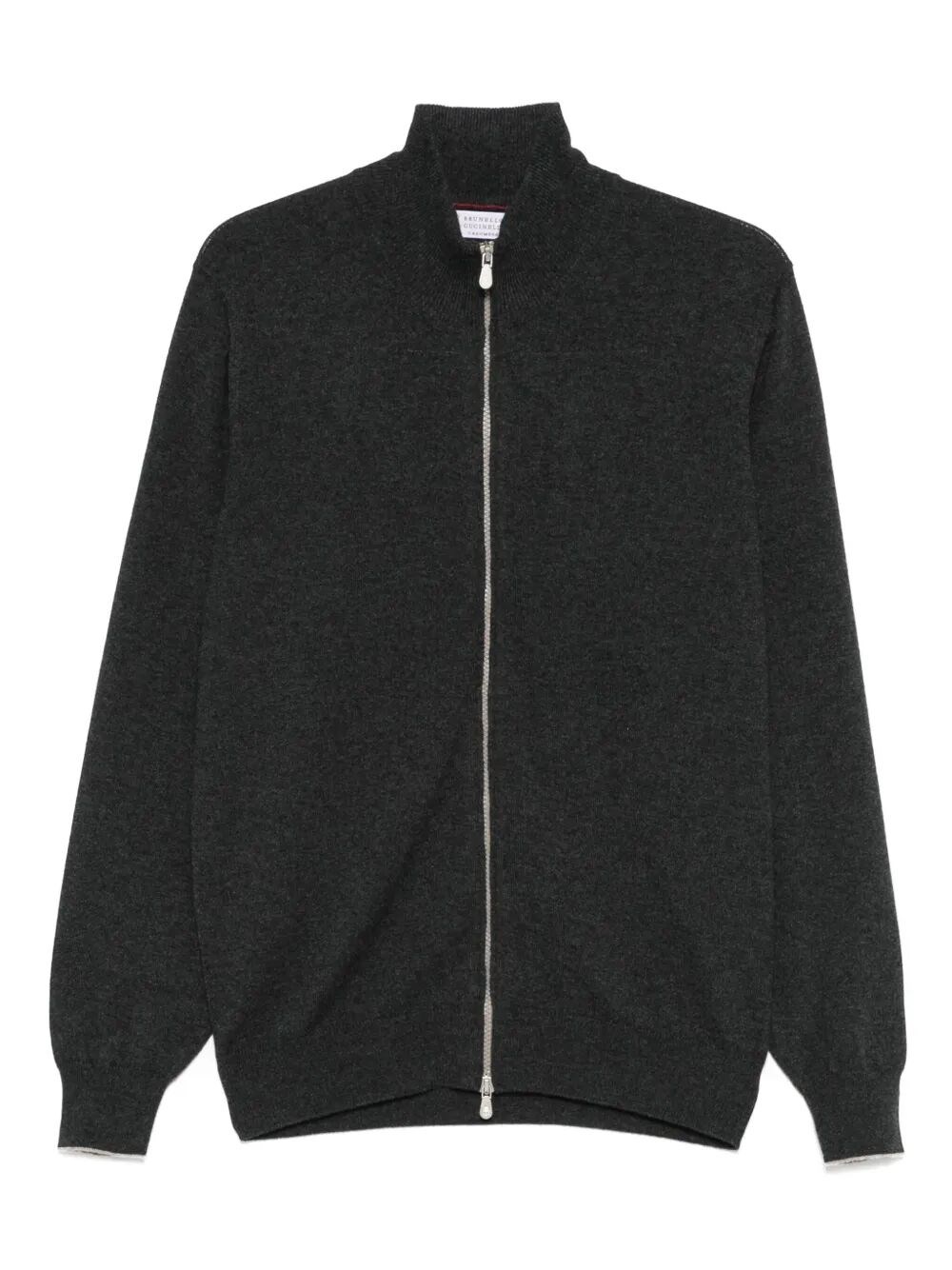 Brunello Cucinelli High Neck Cashmere Cardigan With Ribbed Cuffs In Black