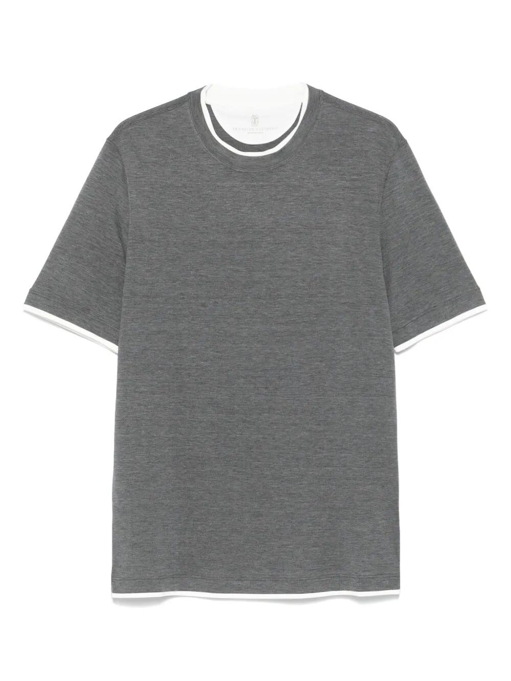 Brunello Cucinelli Crew-neck T-shirt With Faux-layering In Gray