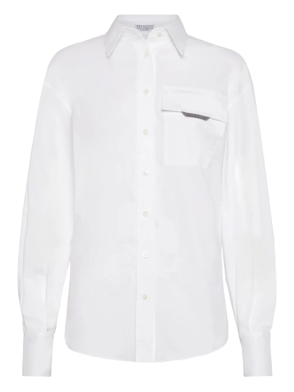 Brunello Cucinelli Button-front Poplin Shirt With Monili Pocket In White