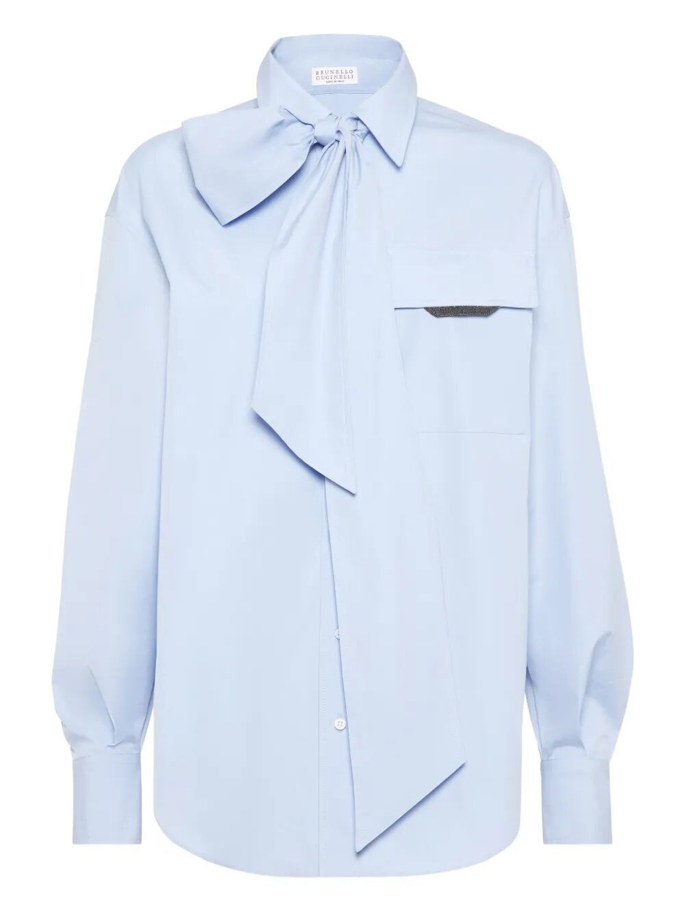 Brunello Cucinelli Long Sleeve Collared Shirt With Bow Detail In Blue