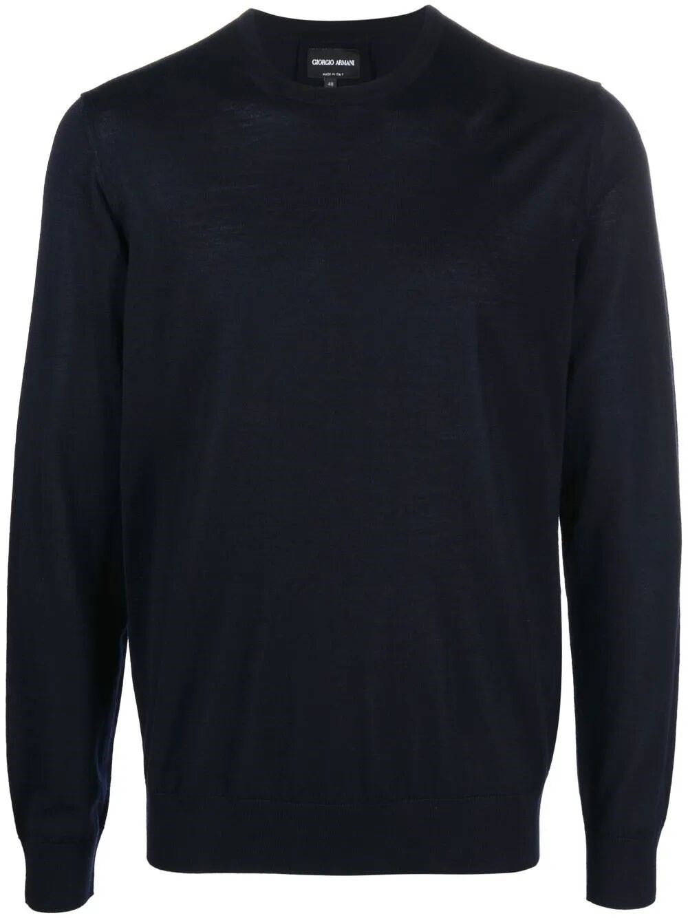 Giorgio Armani Refined Wool Knit Sweater With Round Neckline In Blue