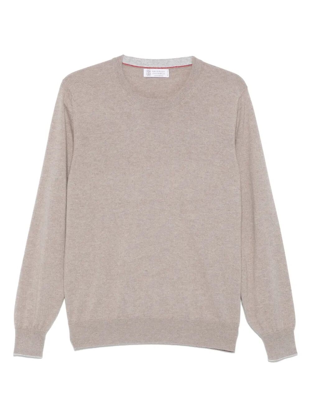 Brunello Cucinelli Cashmere Crew Neck Sweater With Contrasting Edge In Gray