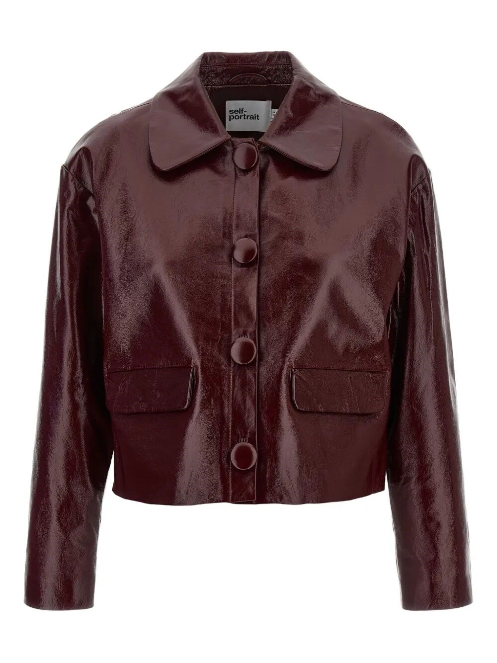 Self-portrait Womens Peter Pan Collar Boxy-fit Faux-leather Jacket Burgundy