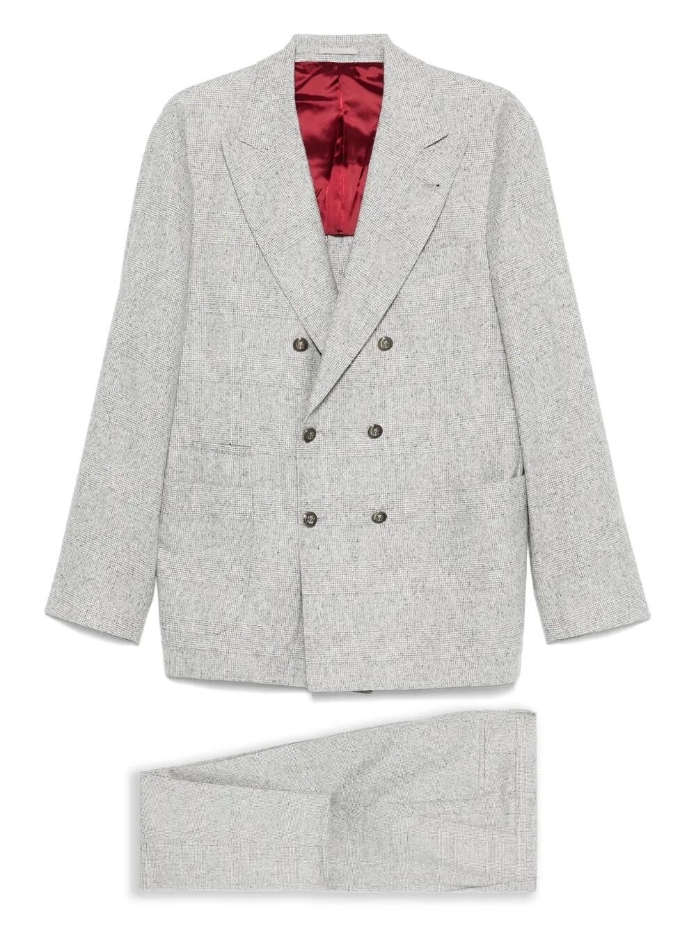 Brunello Cucinelli Men Wool And Silk Double-breasted Suit In Gray