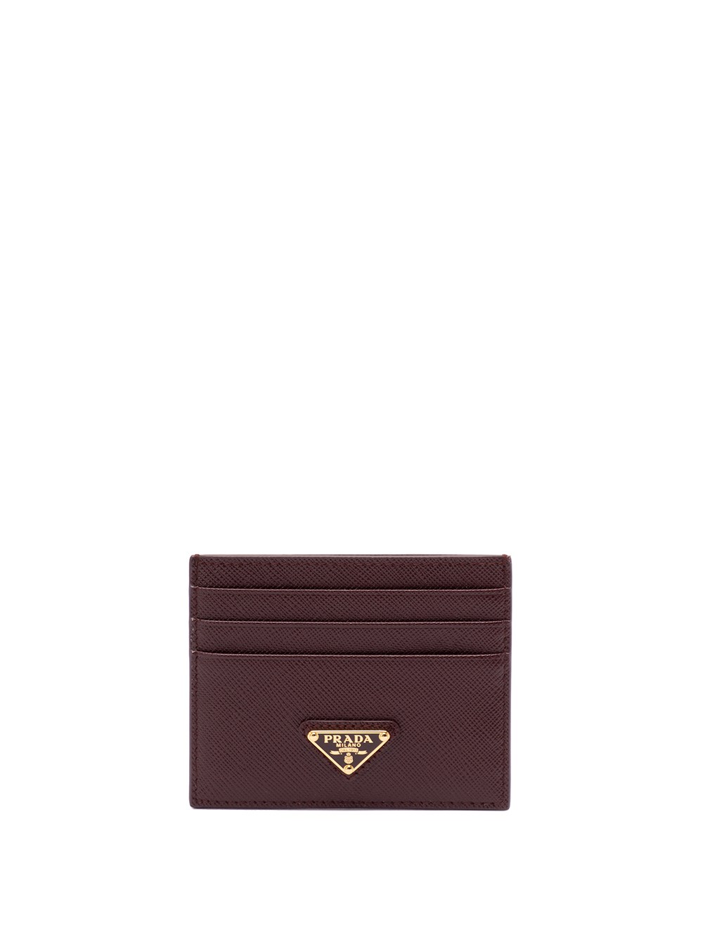 Prada Womens Burgundy Logo-plaque Saffiano Leather Card Holder In Brown