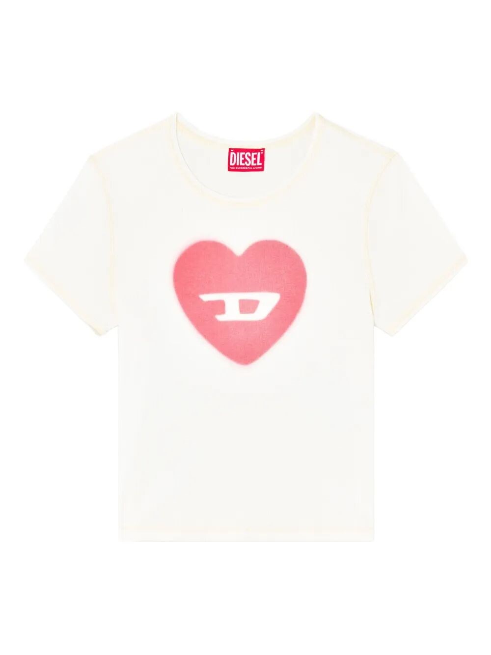 Diesel `T-Ele` Ribbed T-Shirt With Watercolour `Heart D`