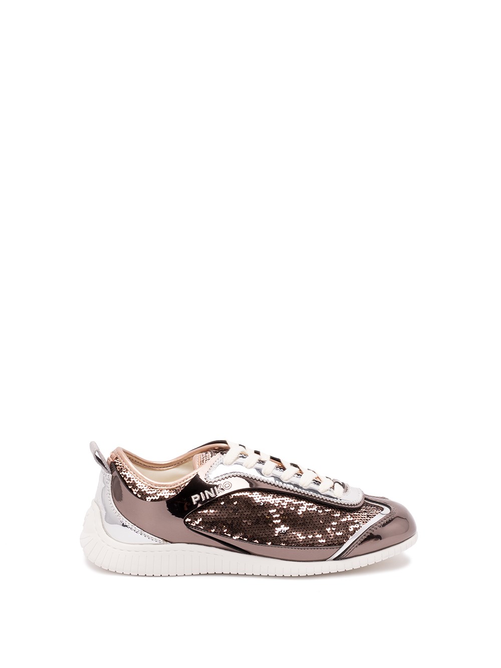Pinko Reby 10 Mirror Fabric Sneakers With Sequins In Brown