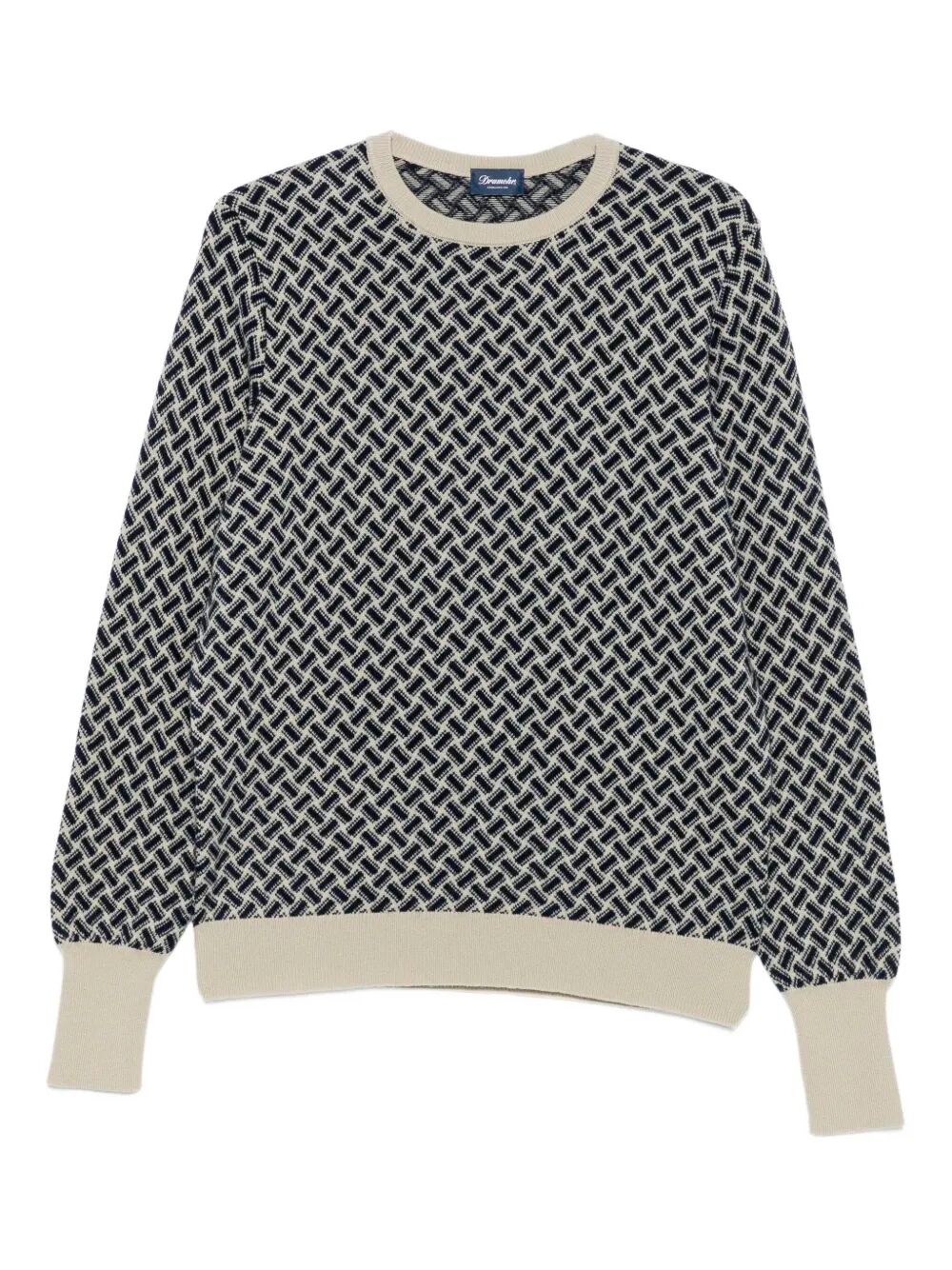 Drumohr Herringbone Pattern Cashmere Crew-neck Sweater In Green