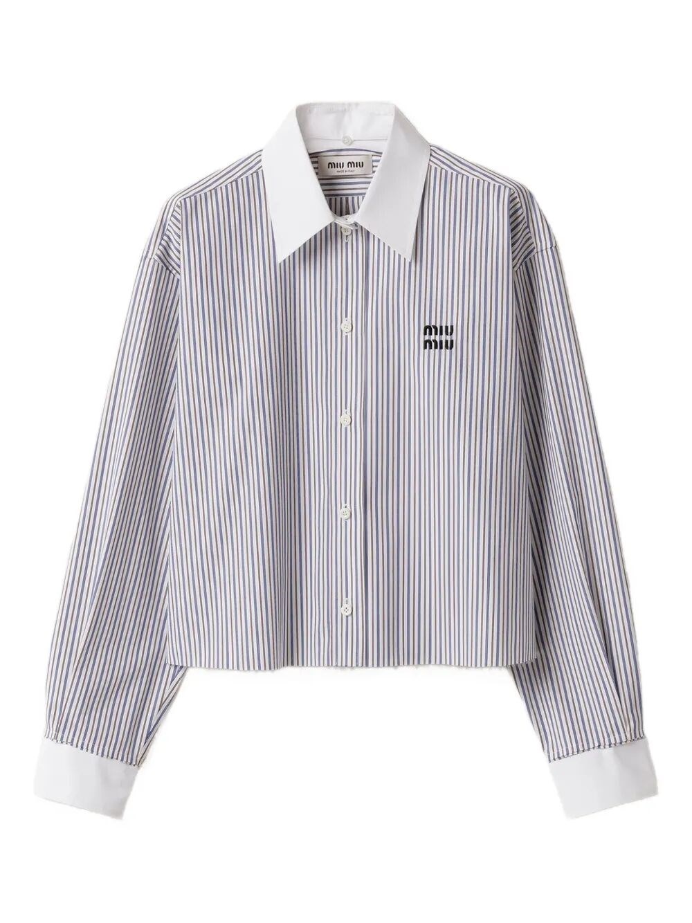 Miu Miu Striped Shirt With Collared Neck And Long Sleeves In Blue