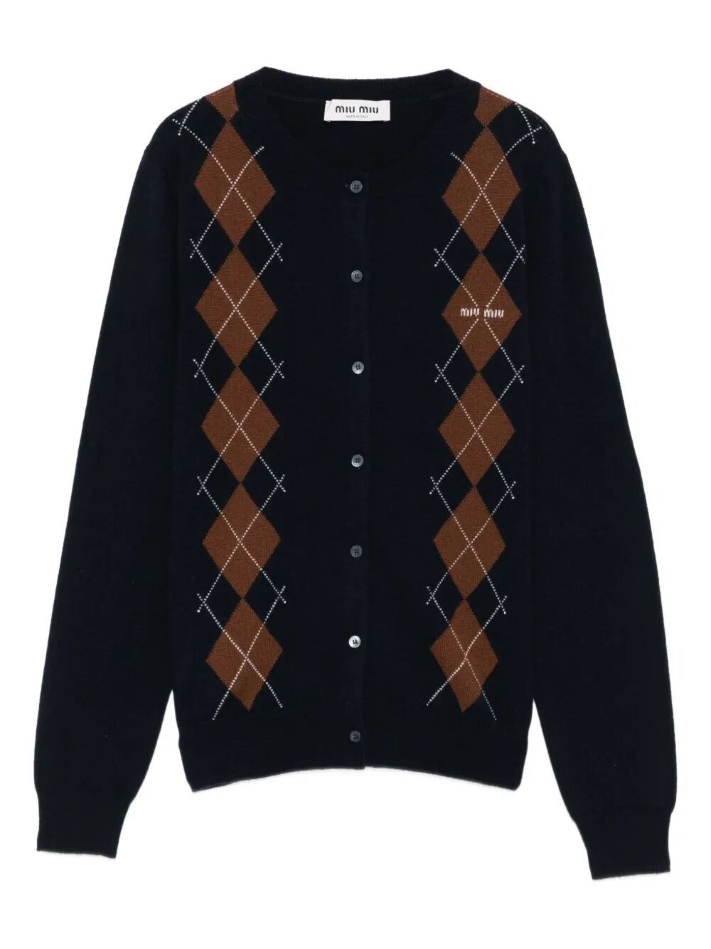 Miu Miu Argyle Cashmere Cardigan In Blue
