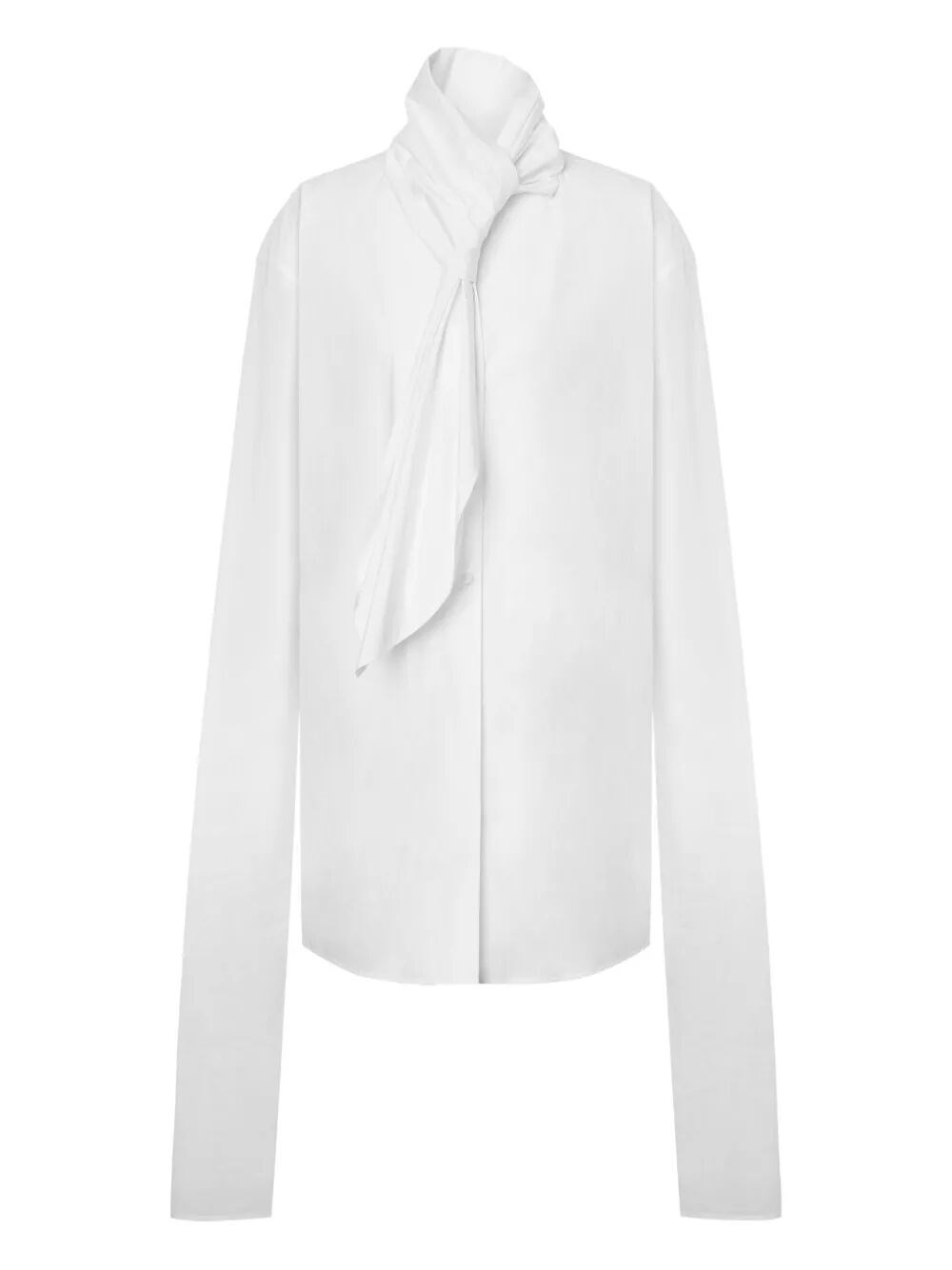 Alberta Ferretti Long Sleeve Collarless Shirt With Scarf Detail In White