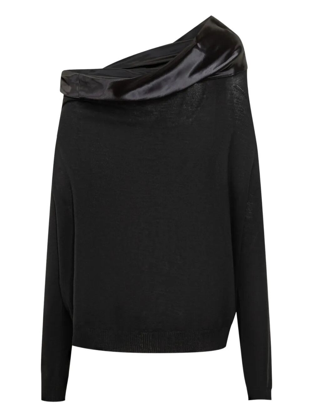 Alberta Ferretti Off-shoulder Wool Knitwear With Satin-like Collar In Black