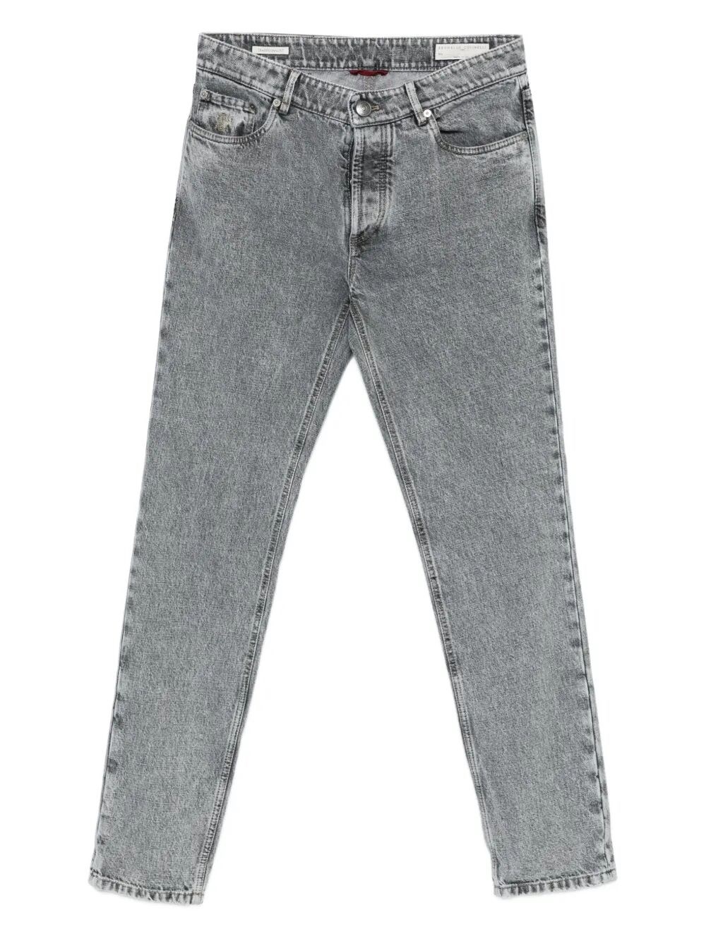 Brunello Cucinelli Five-pocket Trousers With Belt Loops And Contrast Stitching In Gray