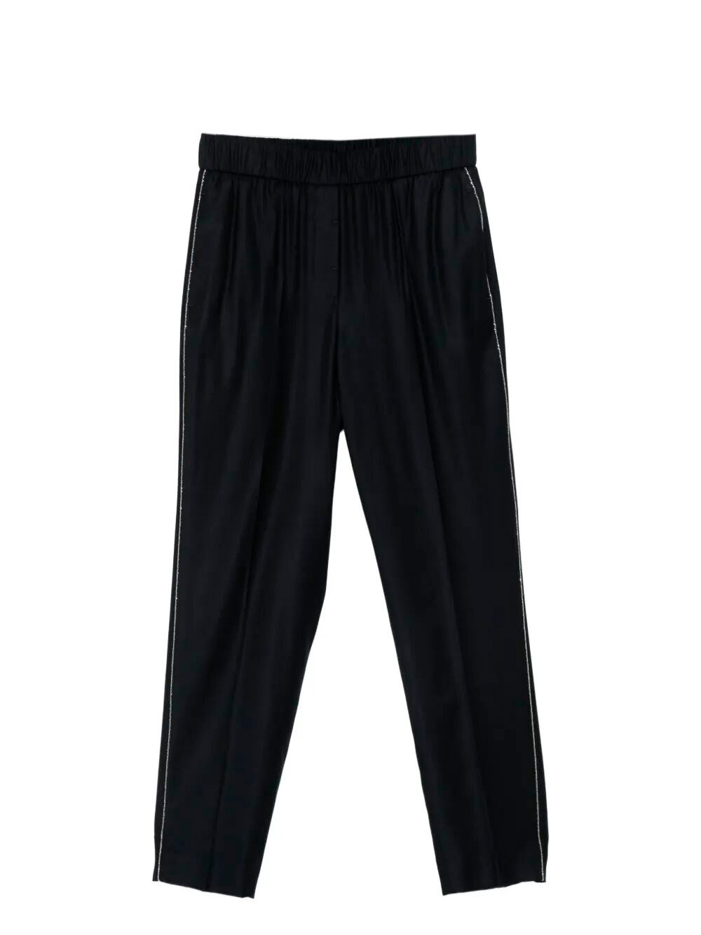 Peserico Elastic-waistband Side-stripe Trousers In Black