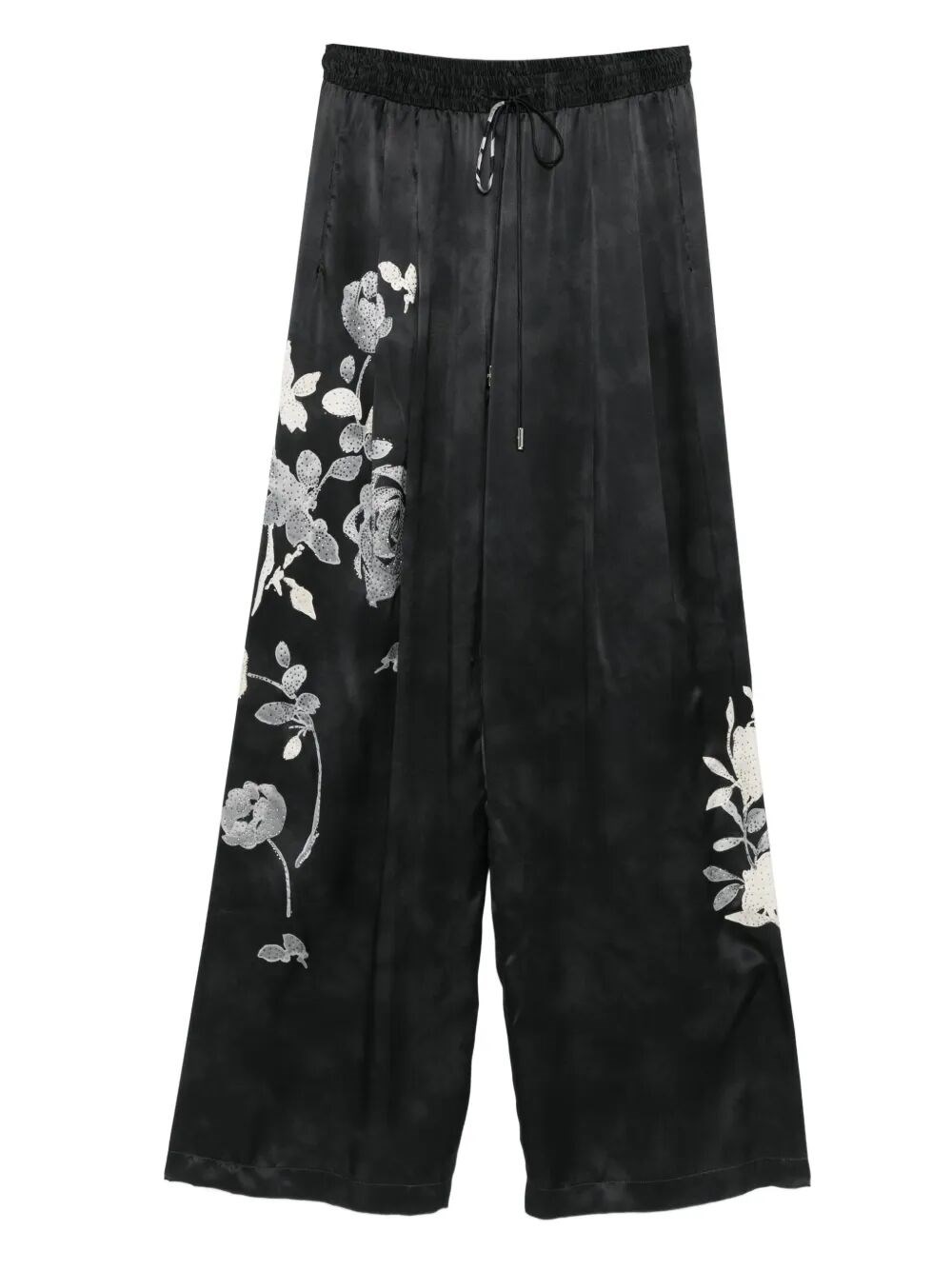 Ermanno Scervino Floral-print Drawstring-waist Trousers In Black