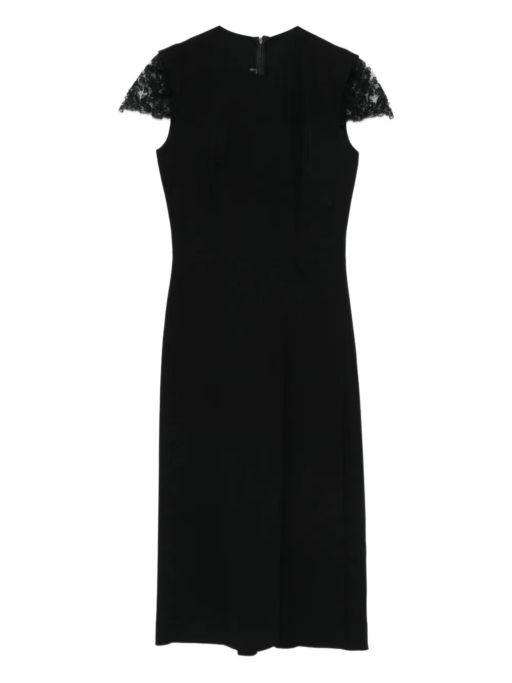 Ermanno Scervino Fitted Midi Dress With Lace Cap Sleeves In Black