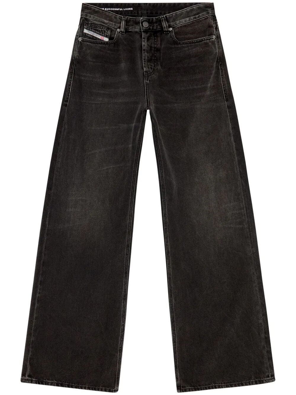 Diesel Wide-leg Black Jeans With Classic Five-pocket Styling In Black