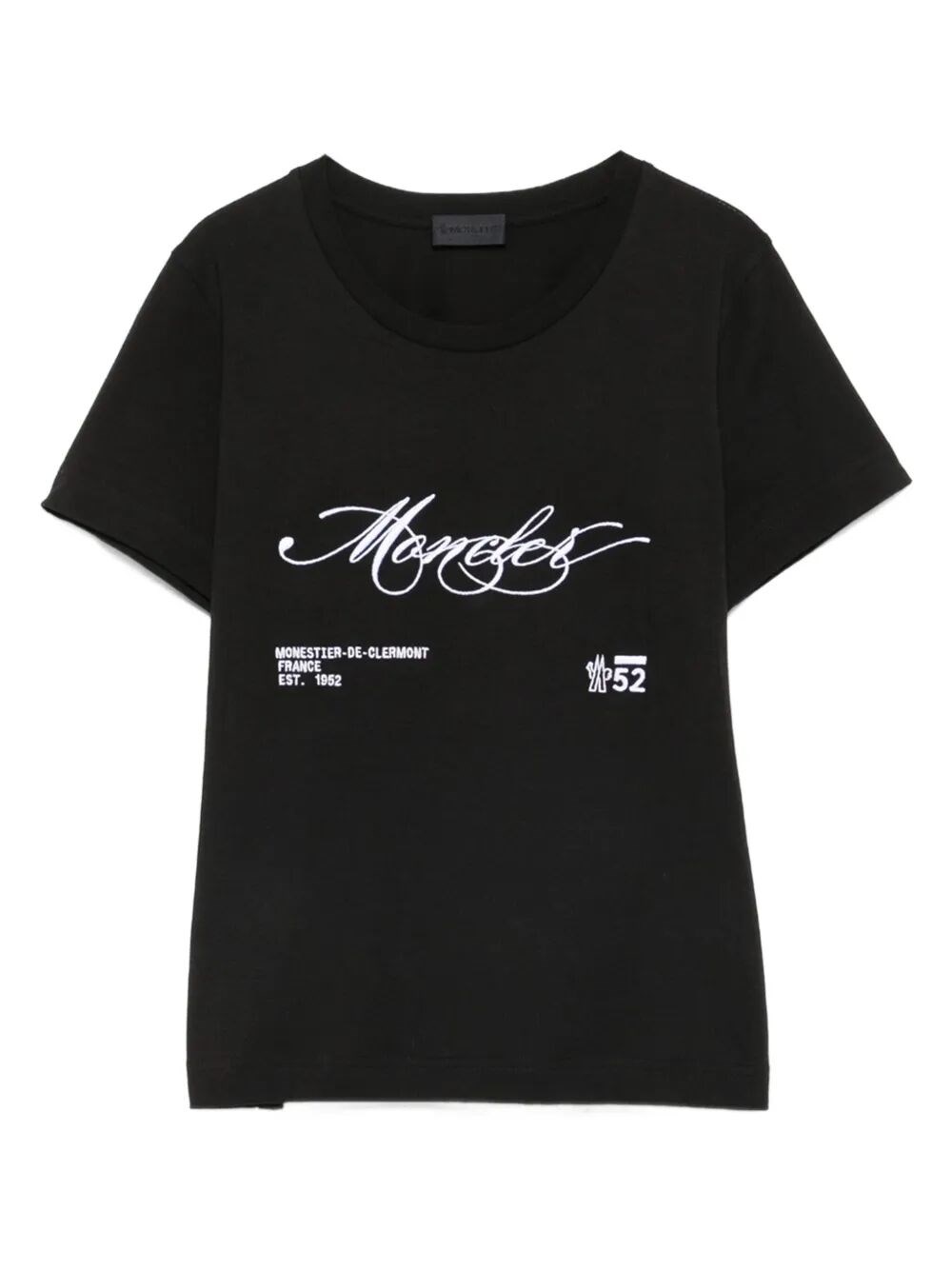 Moncler Cotton T-shirt With Embroidered Cursive Logo In Black