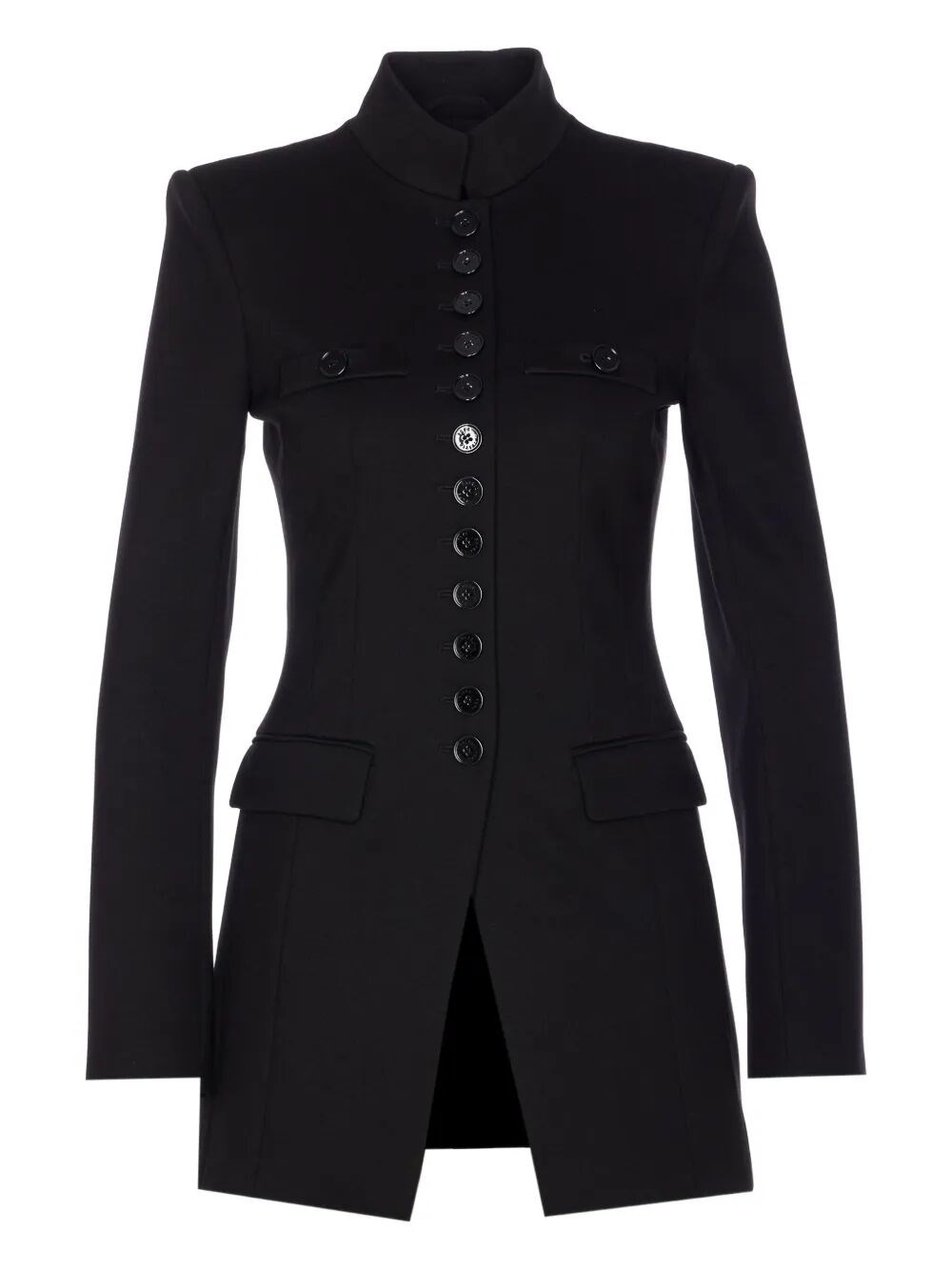 Patrizia Pepe Mandarin-collar Button-fastening Fitted Jacket In Black