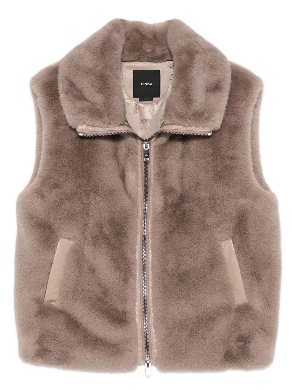 Pinko High Collar Faux Fur Vest In Beige In Beige