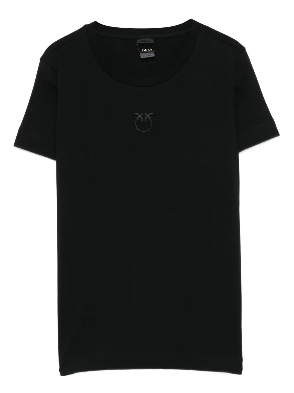 Pinko Logo-embroidered Cotton T-shirt In Black