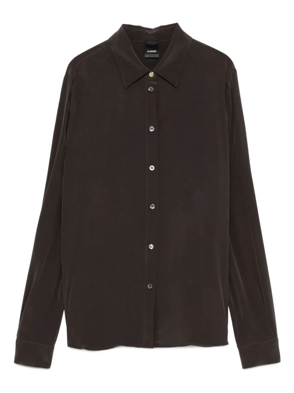 Pinko Button-down Silk Shirt In Brown