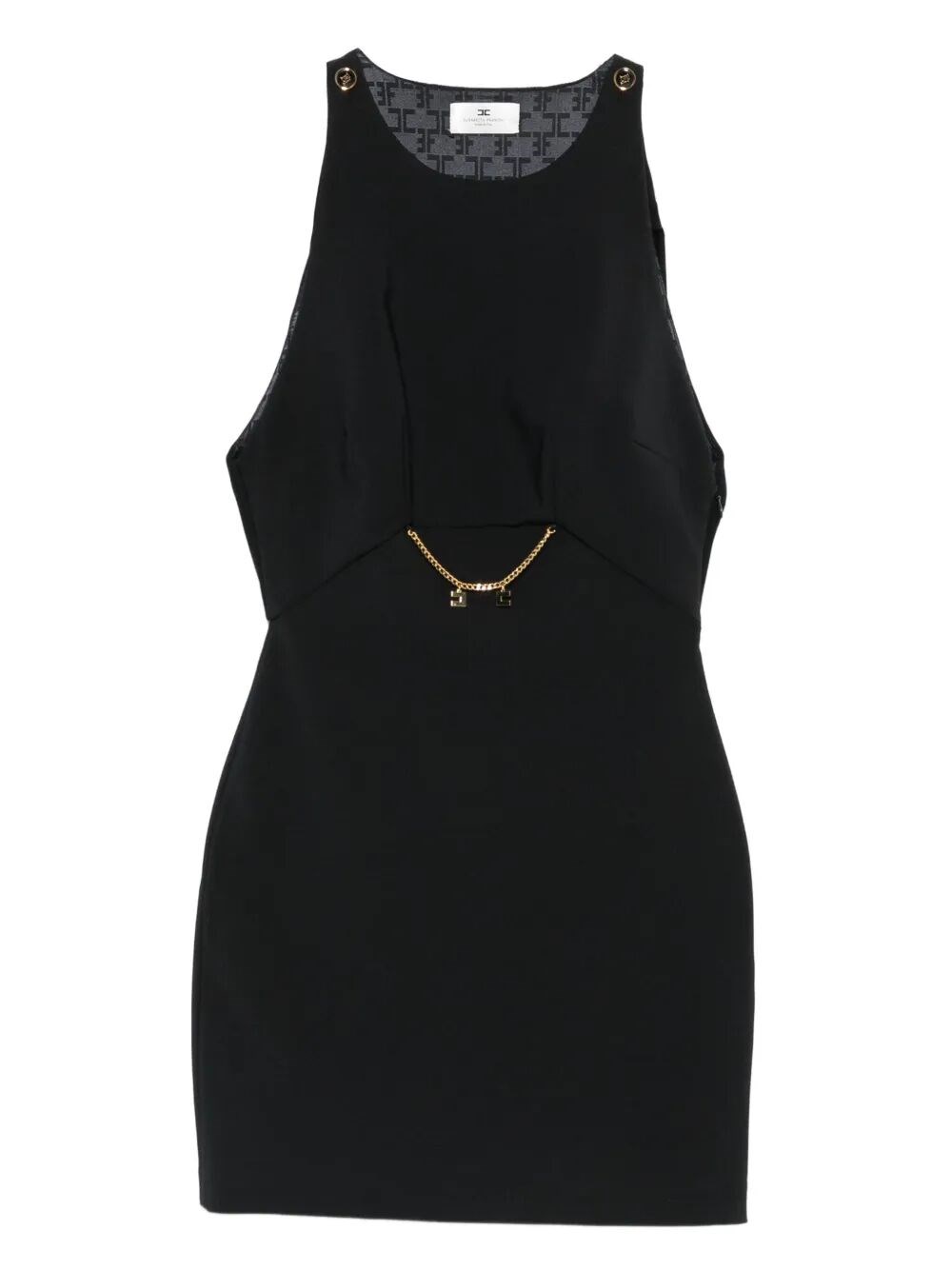 Elisabetta Franchi Sleeveless Round Neck Mini Fitted Chain Dress In Black