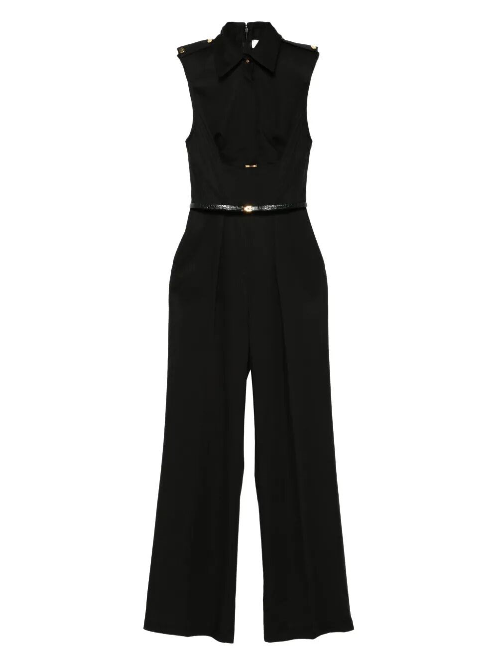 Elisabetta Franchi Collared Belted Jumpsuit In Black
