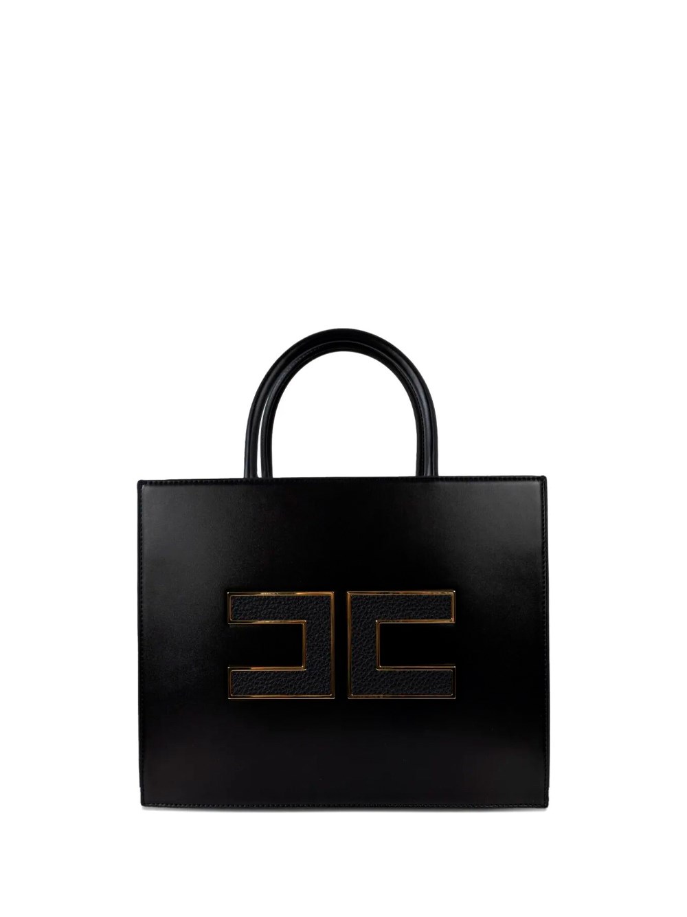 Elisabetta Franchi Structured Handbag With Prominent Logo Detail In Black