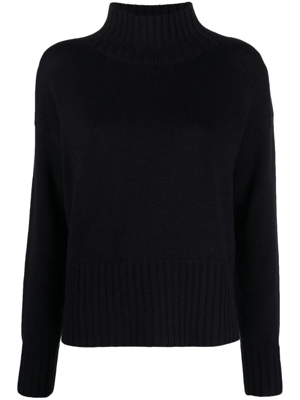 Drumohr Classic Roll Neck Sweater With Ribbed Detailing In Black