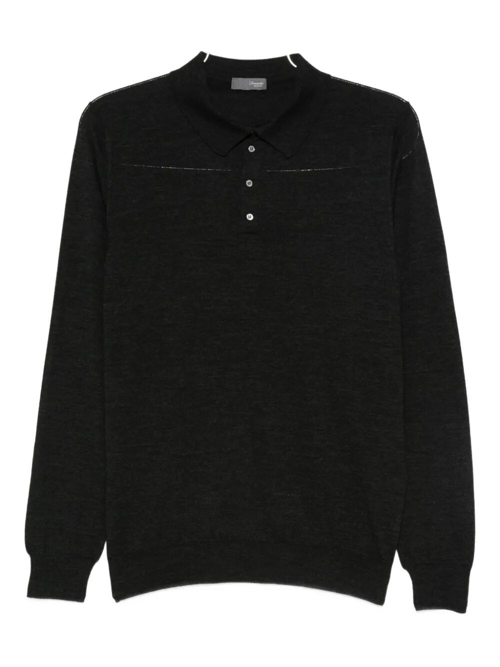 Drumohr Fitted Black Merino Wool Long Sleeve Polo In Black