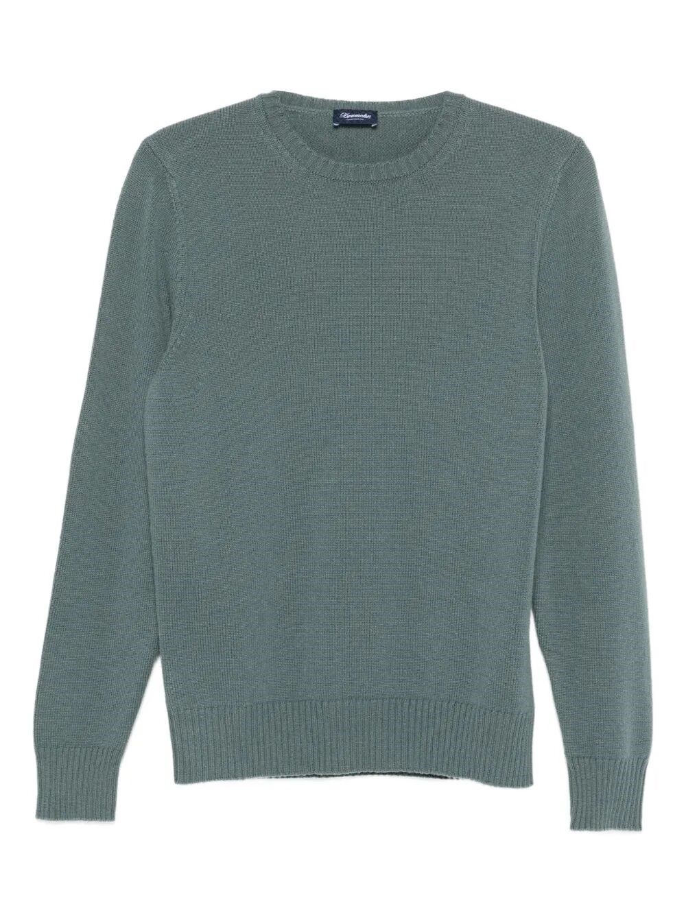 Drumohr Cashmere Crew-neck Sweater With Ribbed Details In Green