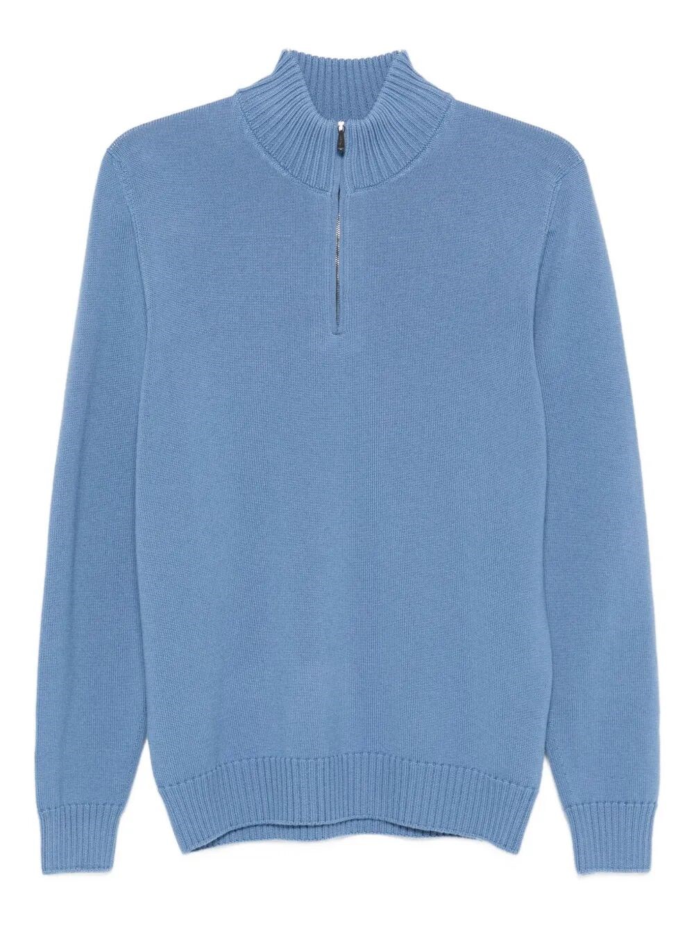 Drumohr Long Sleeve Mock-neck Zip Sweater In Blue