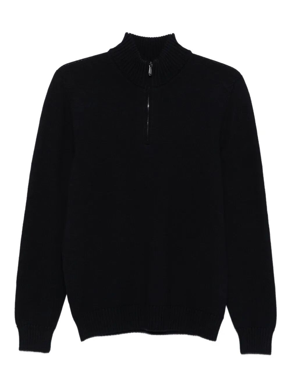 Drumohr Long Sleeve Mock-neck Zip Sweater In Black