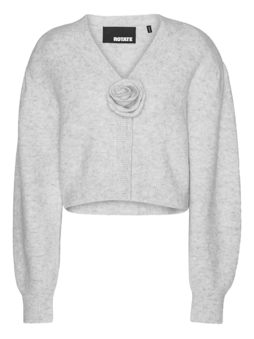 Rotate Birger Christensen Cropped Alpaca And Wool Cardigan With V-neck In Gray