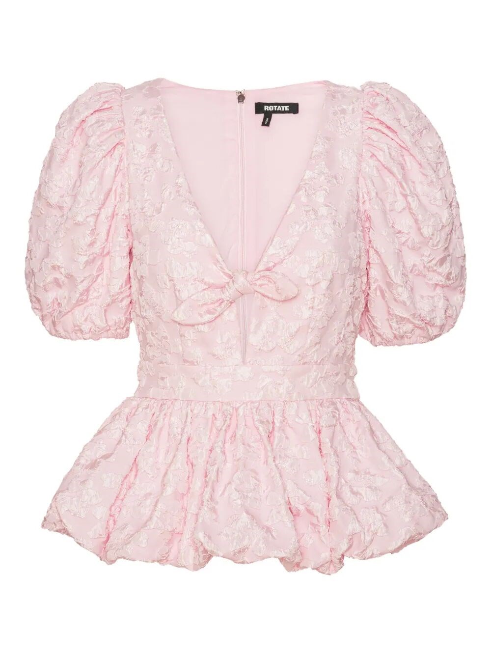 Rotate Birger Christensen Jacquard Puff Sleeve Top In Pink